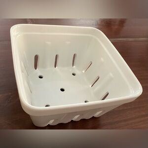 Crate&Barrel white ceramic berry fruit colander.